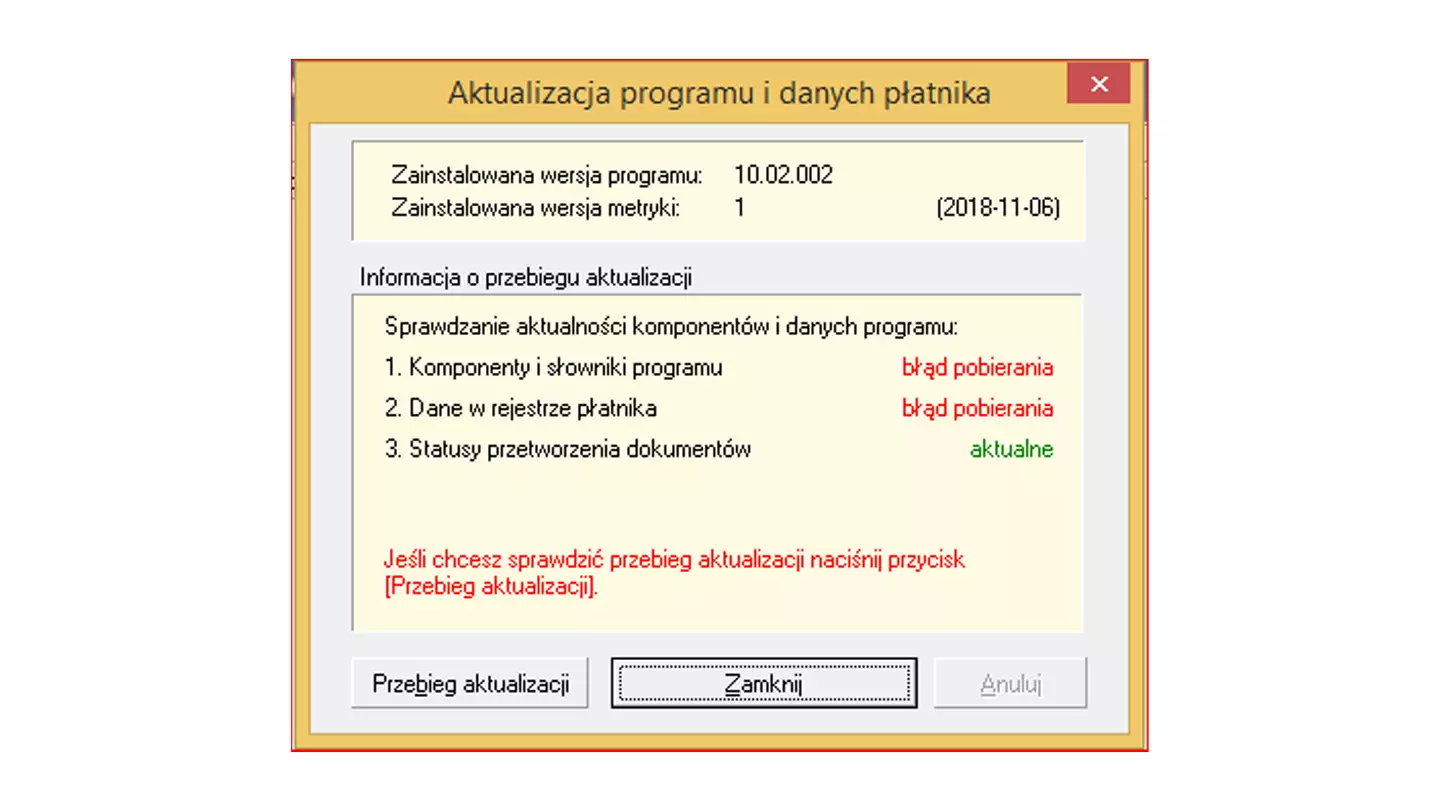Płatnik ZUS - problemy z metryką 325 wersji 10.02.002 programu